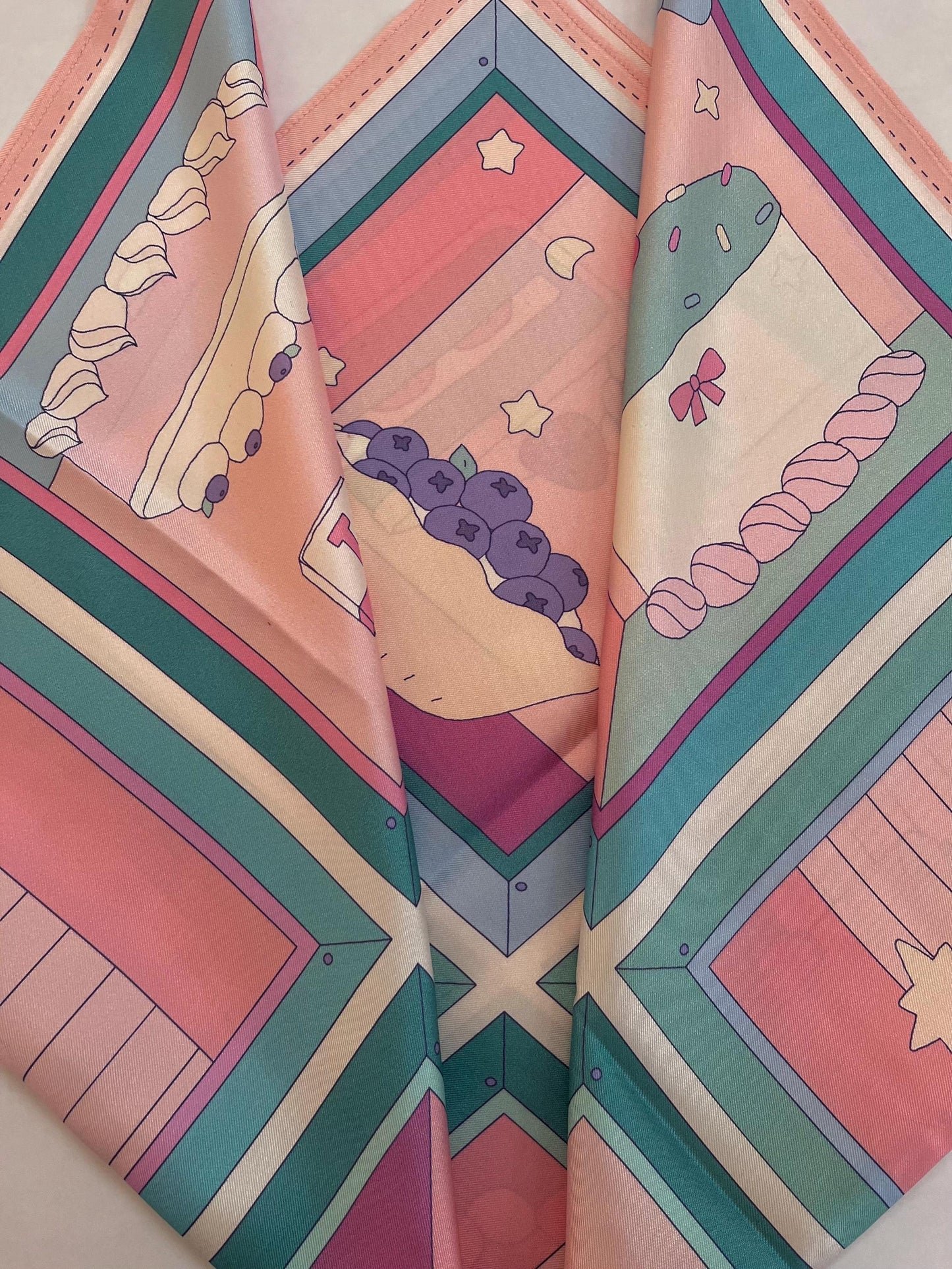 Cake Mulberry Silk Scarf - Kawaii Patisserie Print Hair & Neck Wrap