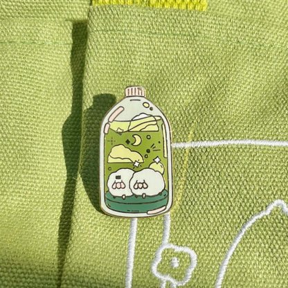 Kawaii Celestial Sheep Bottle Enamel Pin - Cute Teal Green Lapel Pin