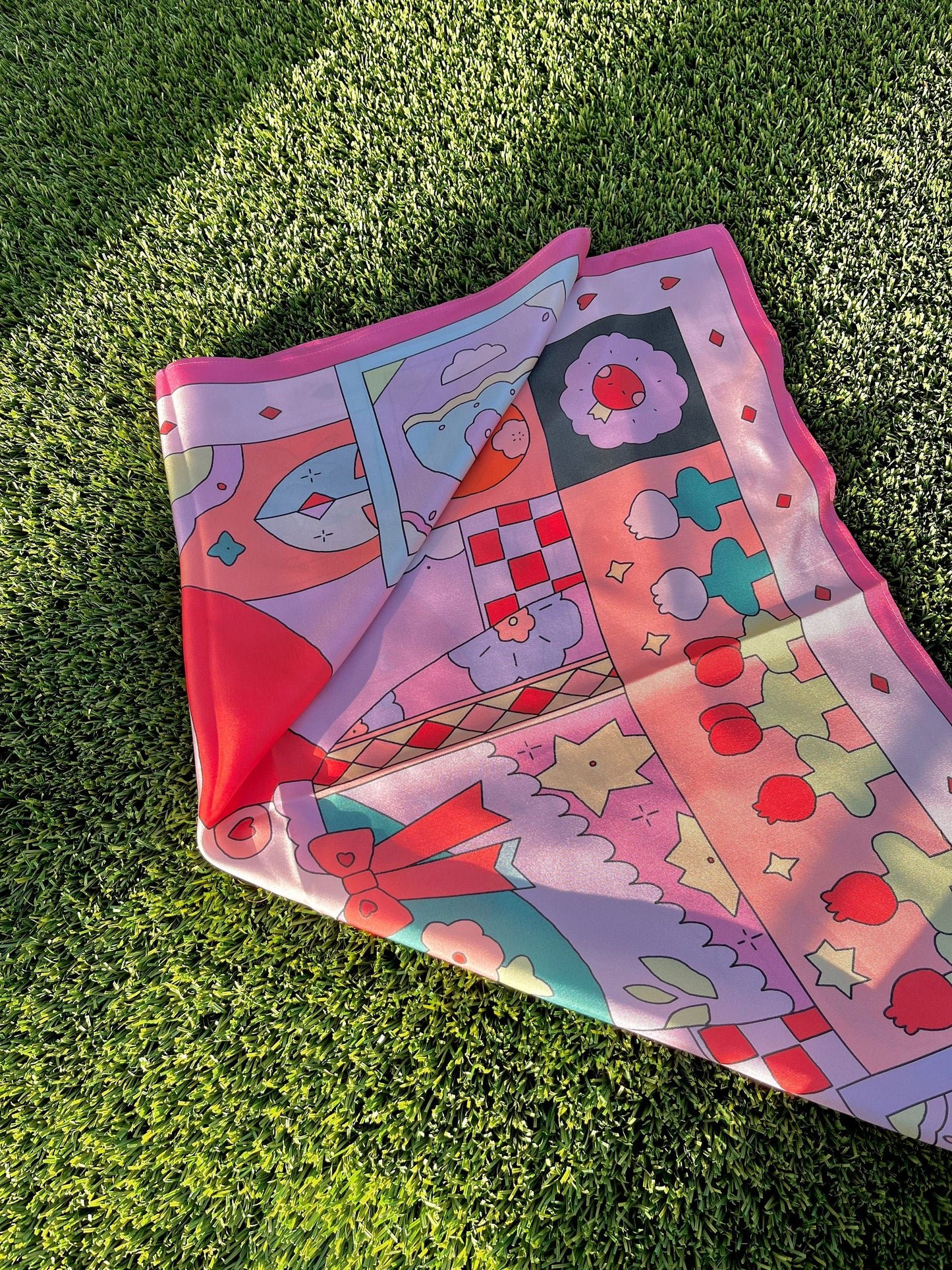 Alice in Wonderland Silk Scarf - Tea Party & Queen of Hearts Design