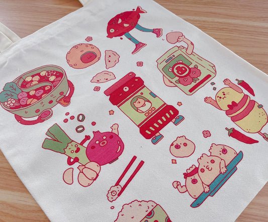 Colorful Asian Food Embroidered Canvas Tote Bag - Kawaii Bag