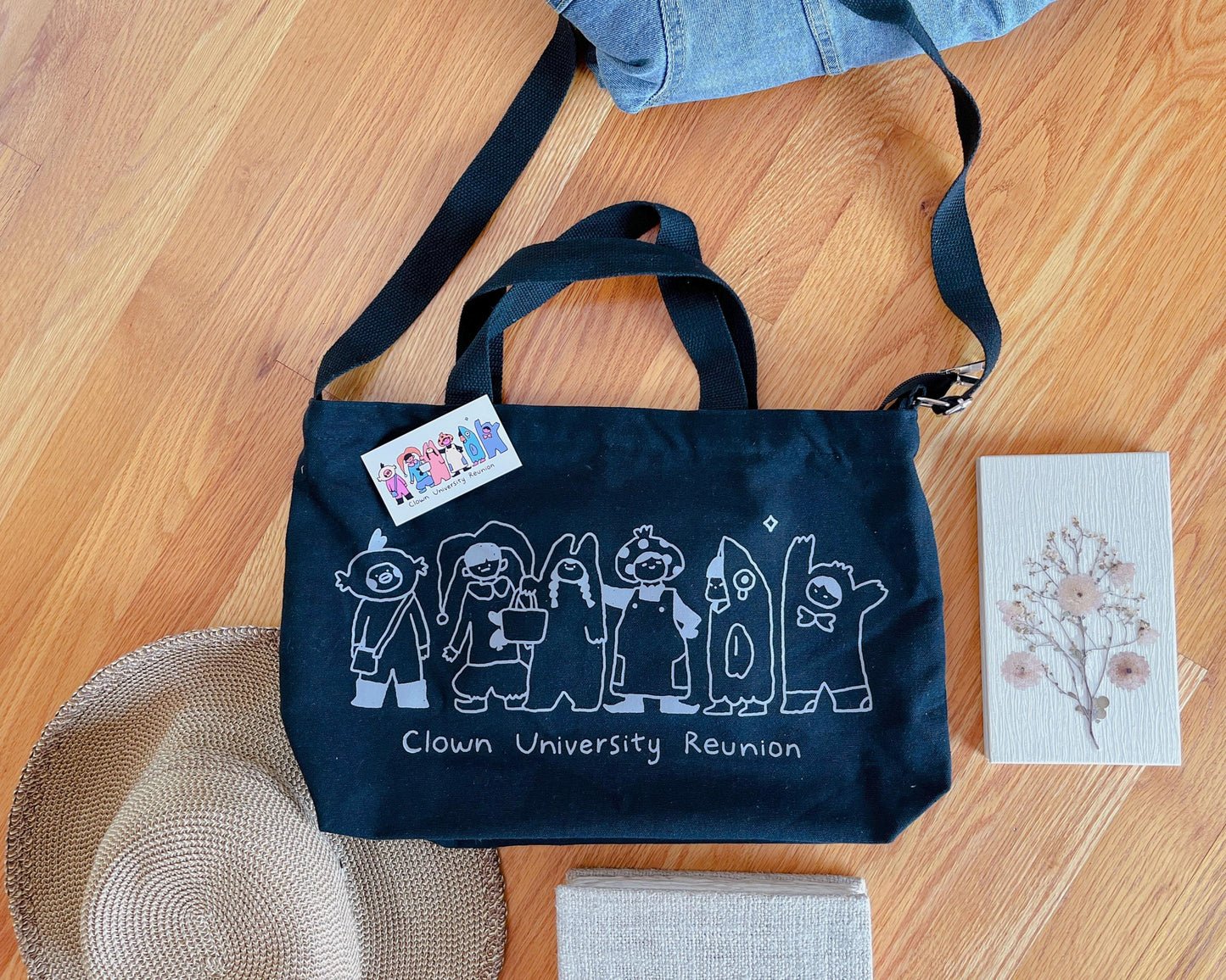 Clown University Messenger Bag - Kawaii Black Canvas Laptop Bag