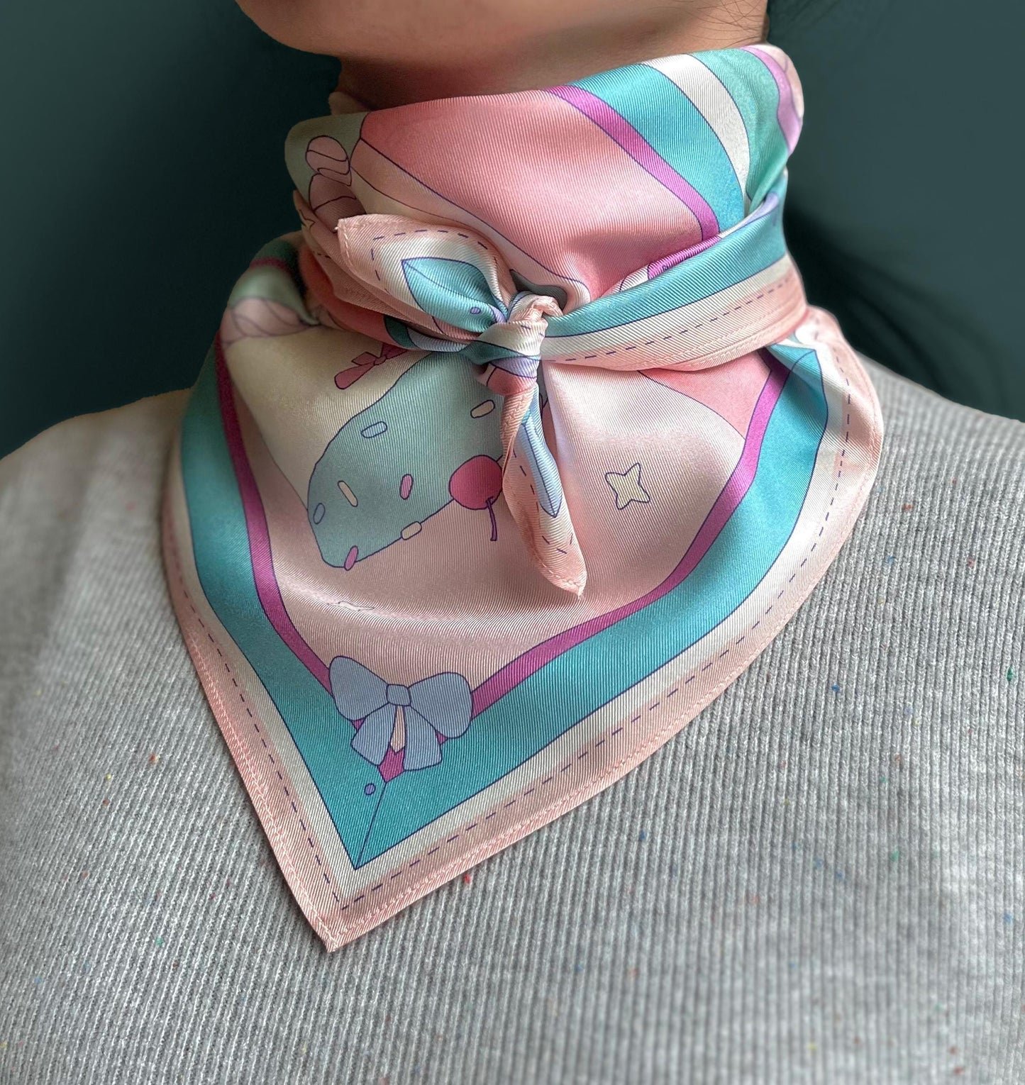 Cake Mulberry Silk Scarf - Kawaii Patisserie Print Hair & Neck Wrap