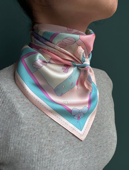 Cake Mulberry Silk Scarf - Kawaii Patisserie Print Hair & Neck Wrap