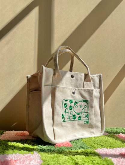 Beige Cloud Embroidered Canvas Tote Bag - Kawaii Aesthetic Lunch Bag