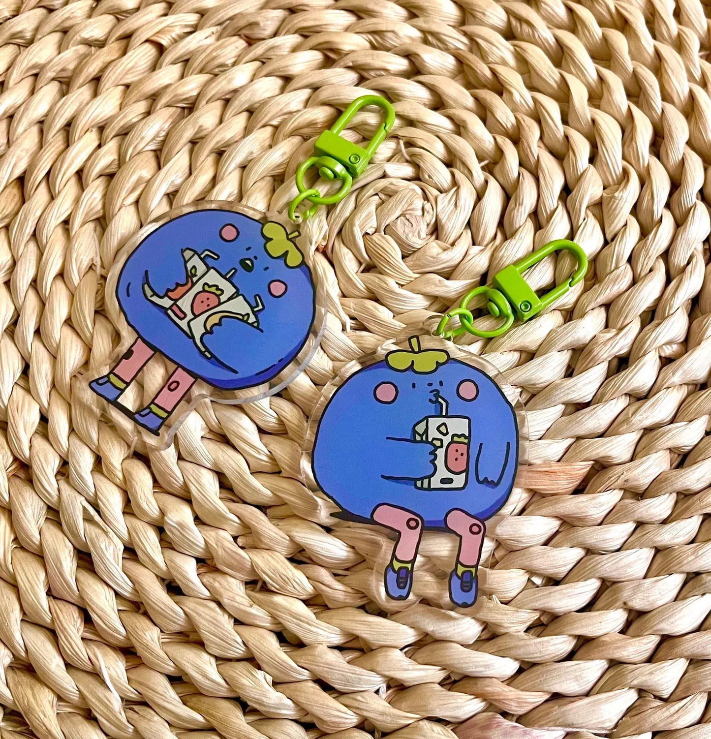 Kawaii Derpy BlueberryMan Acrylic Keychain-Cute Berry Foodie Bag Charm