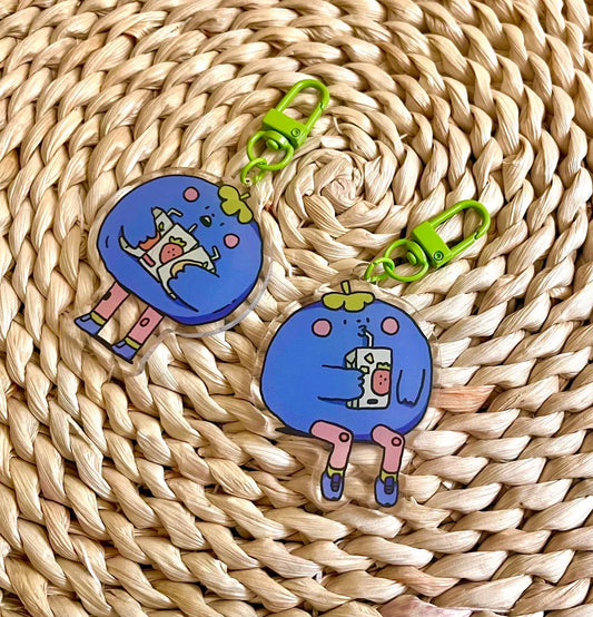 Kawaii Derpy BlueberryMan Acrylic Keychain-Cute Berry Foodie Bag Charm
