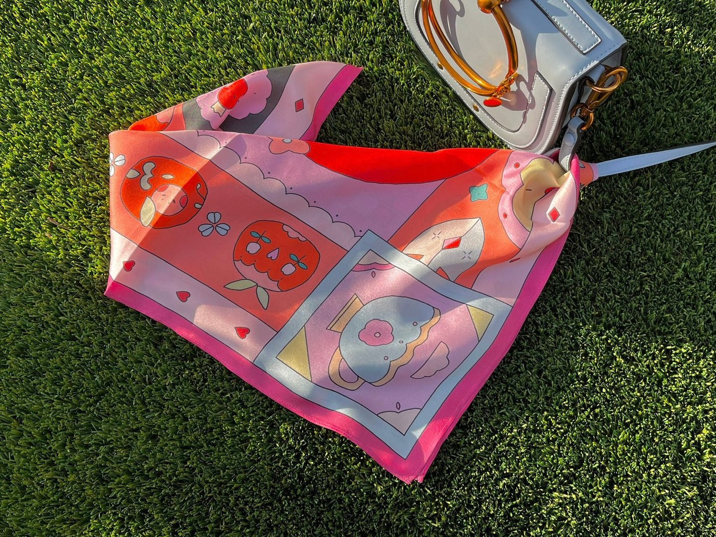 Alice in Wonderland Silk Scarf - Tea Party & Queen of Hearts Design