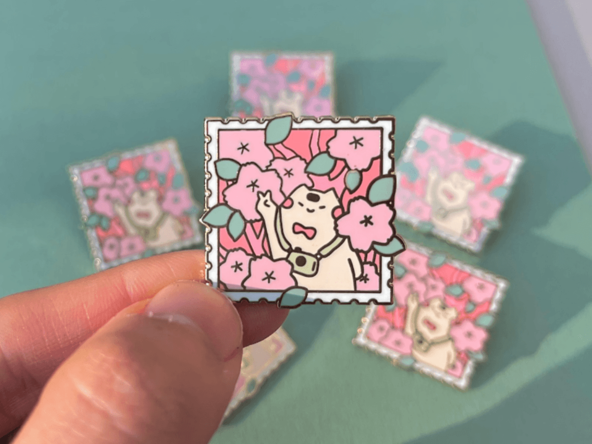 Sakura Flower Cat Stamp Enamel Pin
