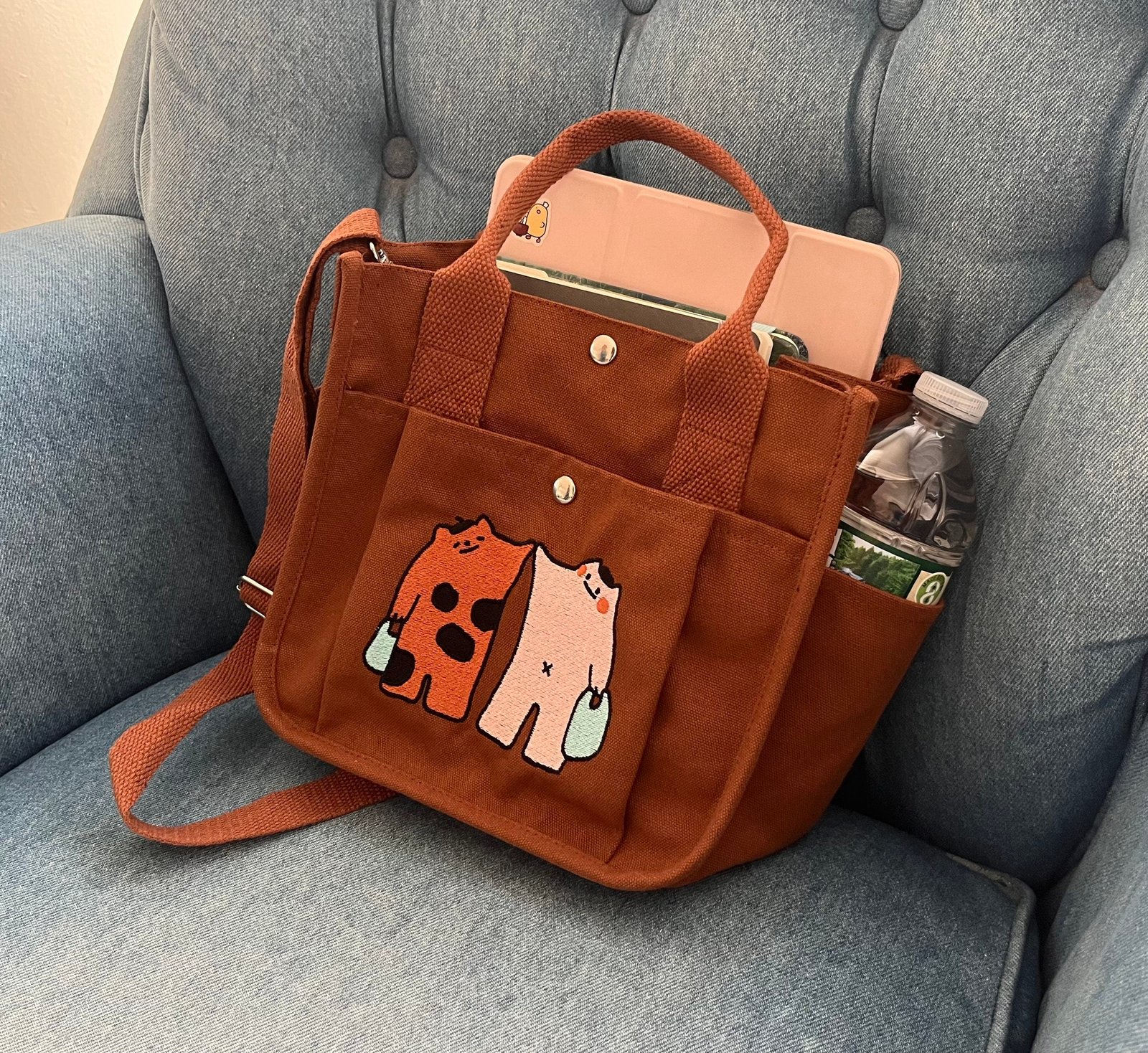 the large capacity of Purple Times Mochi Tiger Boxy Tote